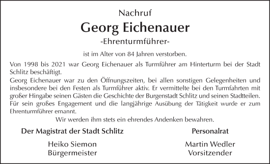 Traueranzeige von Georg Eichenauer von FZ