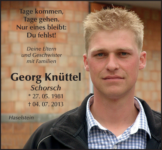 Traueranzeige von Georg Knüttel von FZ