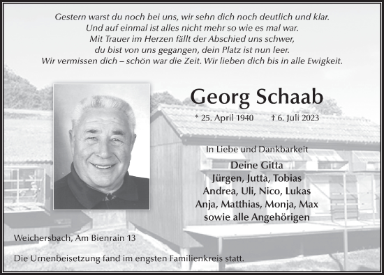 Traueranzeige von Georg Schaab von FZ