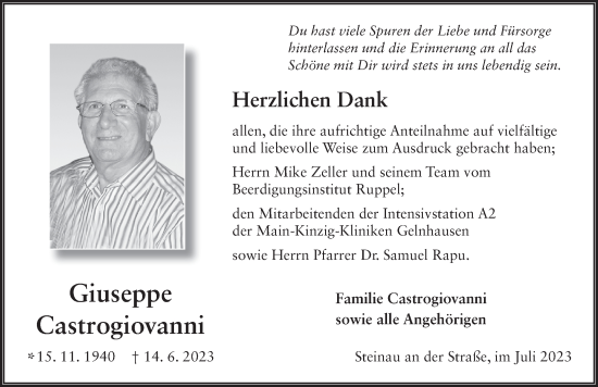 Traueranzeige von Giuseppe Castrogiovanni von FZ