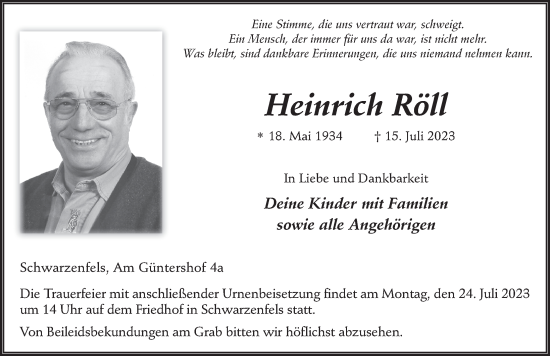 Traueranzeige von Heinrich Röll von FZ