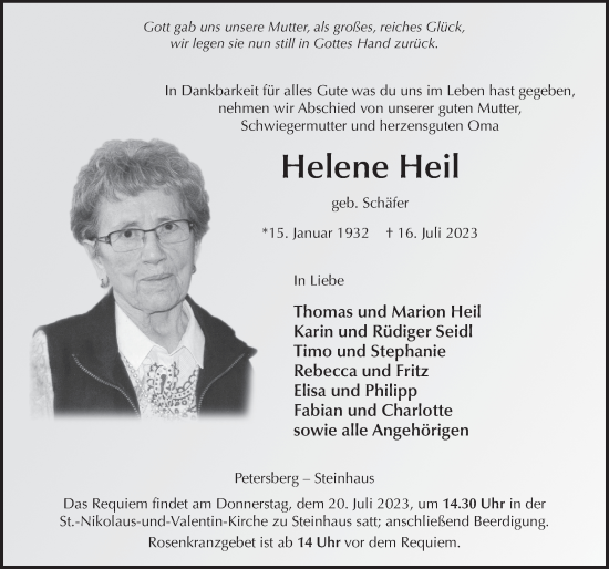 Traueranzeige von Helene Heil von FZ