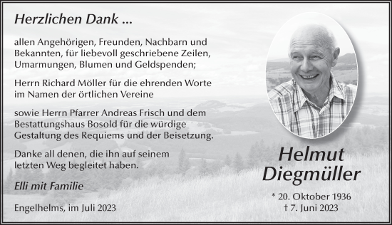 Traueranzeige von Helmut Diegmüller von FZ