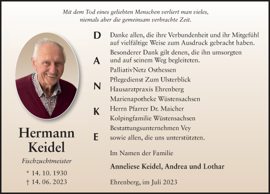 Traueranzeige von Hermann Keidel von FZ