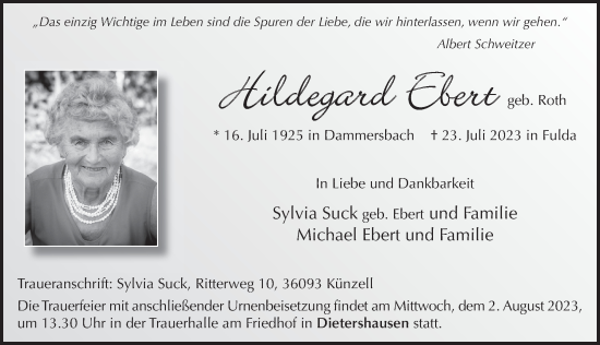 Traueranzeige von Hildegard Ebert von FZ