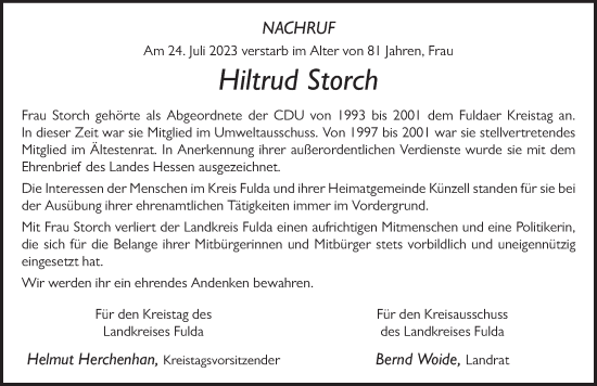 Traueranzeige von Hiltrud Storch von FZ