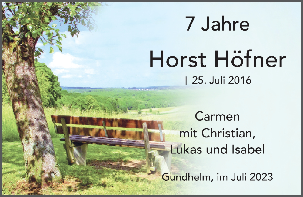  Traueranzeige für Horst Höfner vom 25.07.2023 aus FZ