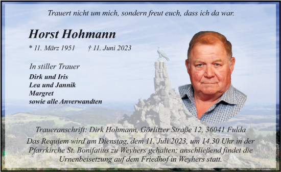 Traueranzeige von Horst Hohmann von FZ