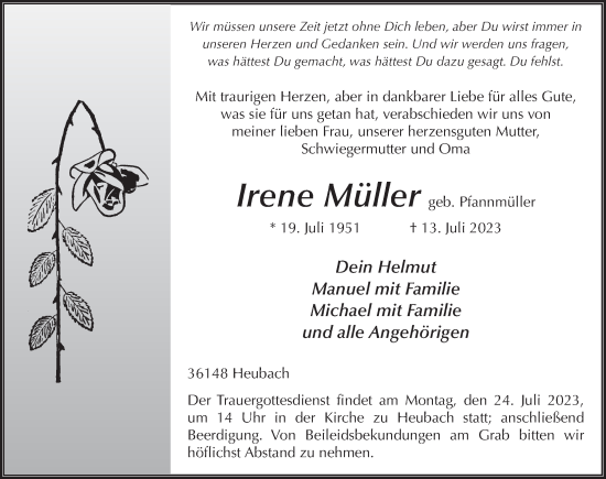 Traueranzeige von Irene Müller von FZ