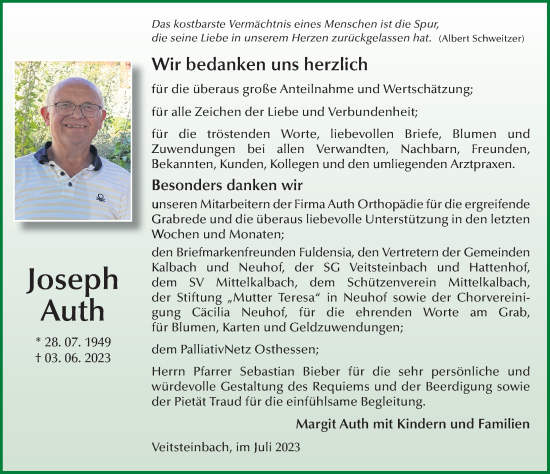 Traueranzeige von Joseph Auth von FZ