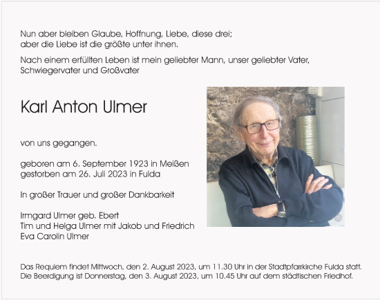 Traueranzeige von Karl Anton Ulmer von FZ