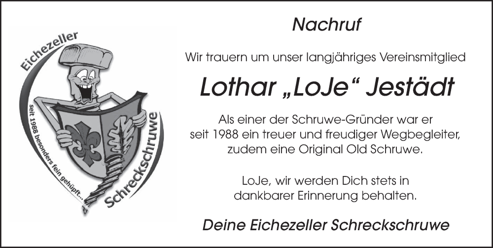 Traueranzeige für Lothar Jestädt vom 22.07.2023 aus FZ