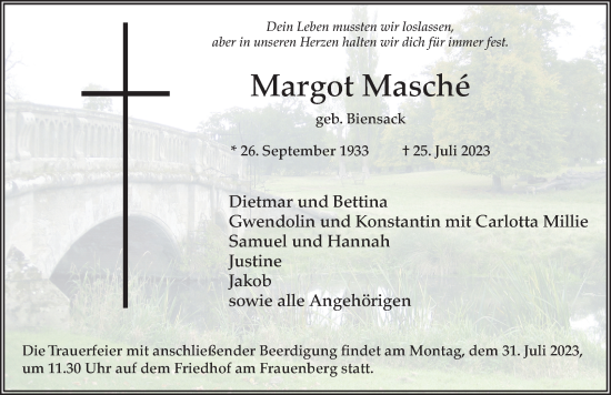 Traueranzeige von Margot Masché von FZ