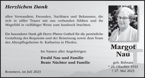 Traueranzeige von Margot Nau von FZ