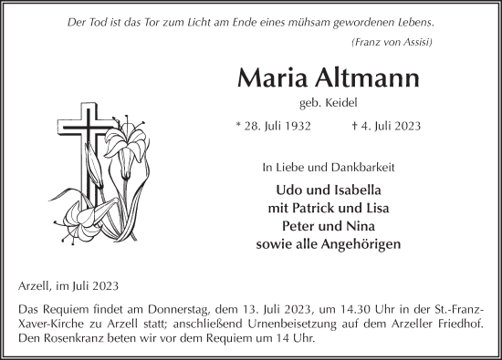 Traueranzeige von Maria Altmann von FZ
