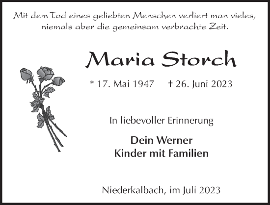 Traueranzeige von Maria Storch von FZ