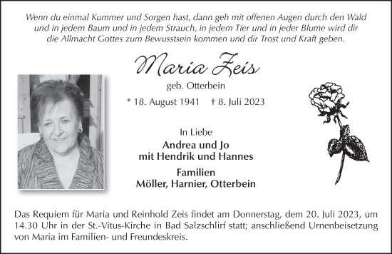 Traueranzeige von Maria Zeis von FZ