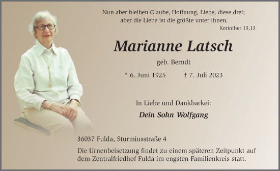 Traueranzeige von Marianne Latsch von FZ