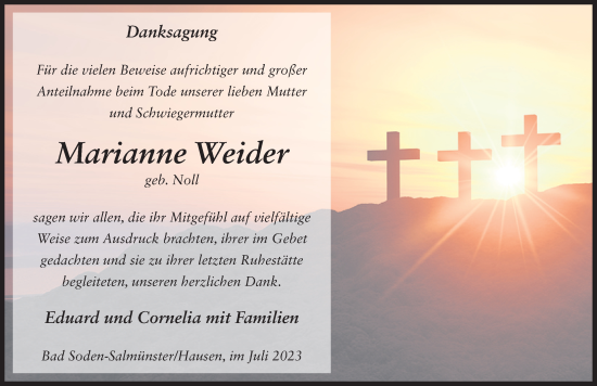 Traueranzeige von Marianne Weider von FZ
