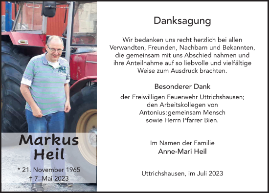 Traueranzeige von Markus Heil von FZ