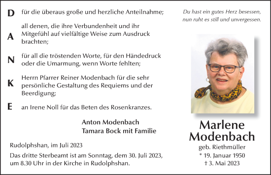 Traueranzeige von Marlene Modenbach von FZ