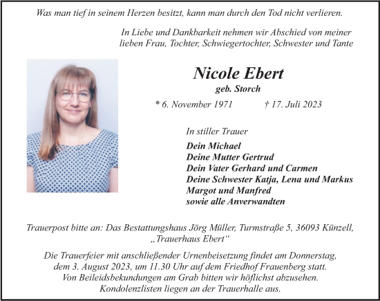 Traueranzeige von Nicole Ebert von FZ