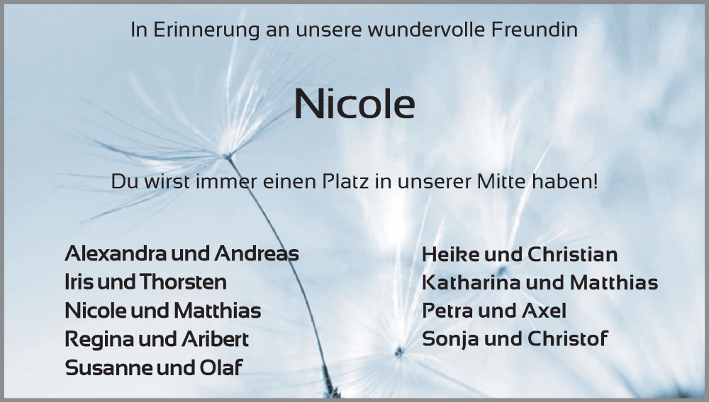  Traueranzeige für Nicole Ebert vom 29.07.2023 aus FZ