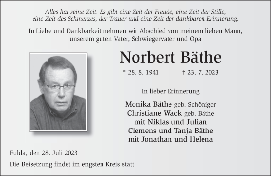Traueranzeige von Norbert Bäthe von FZ