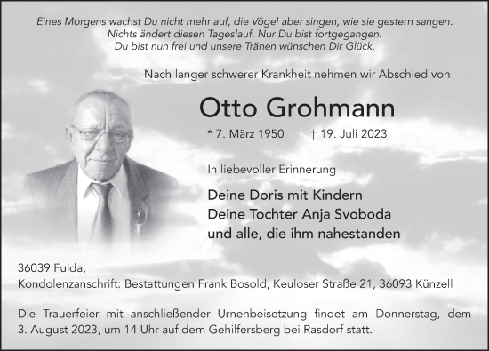 Traueranzeige von Otto Grohmann von FZ