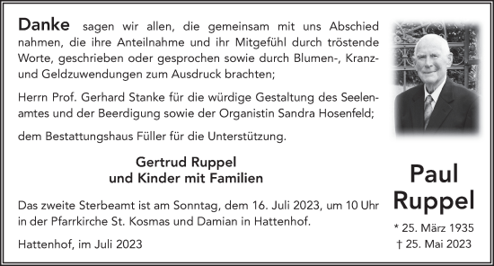 Traueranzeige von Paul Ruppel von FZ