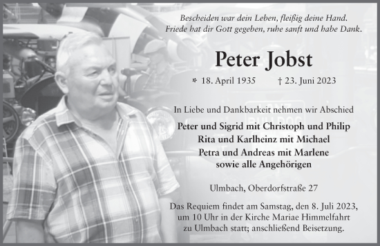 Traueranzeige von Peter Jobst von FZ