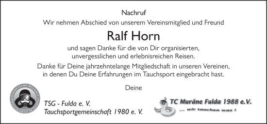 Traueranzeige von Ralf Horn von FZ