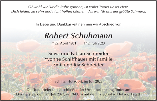 Traueranzeige von Robert Schuhmann von FZ