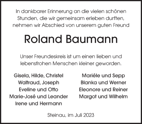 Traueranzeige von Roland Baumann von FZ