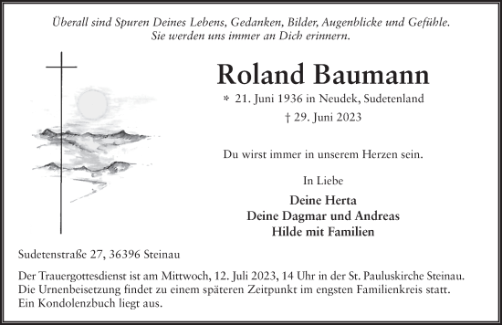 Traueranzeige von Roland Baumann von FZ