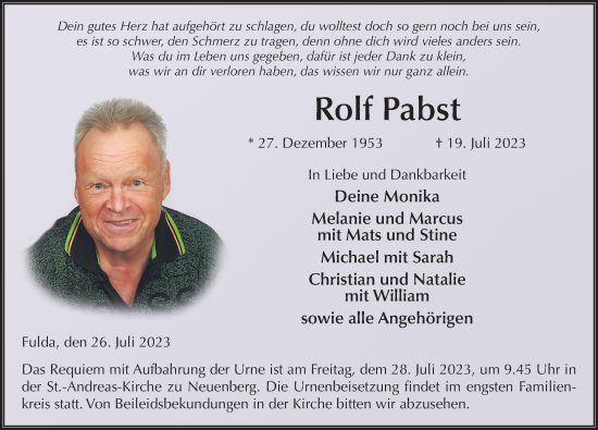 Traueranzeige von Rolf Pabst von FZ
