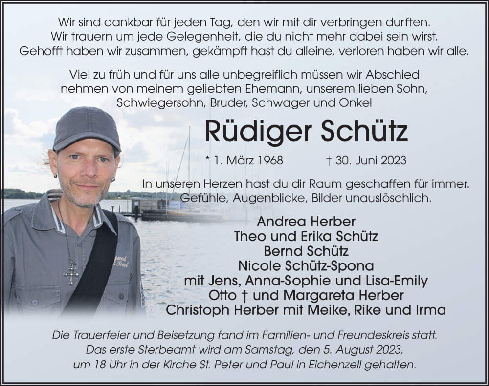  Traueranzeige für Rüdiger Schütz vom 29.07.2023 aus FZ