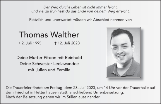 Traueranzeige von Thomas Walter von FZ