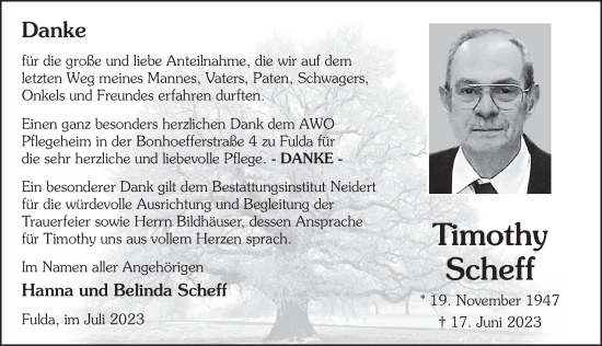 Traueranzeige von Timothy Scheff von FZ