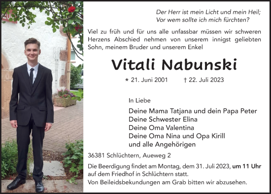 Traueranzeige von Vitali Nabunski von FZ