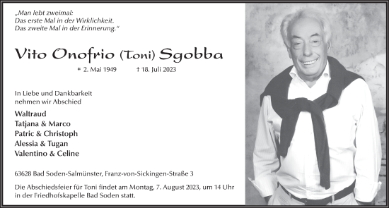 Traueranzeige von Vito Onofrio Sgobba von FZ