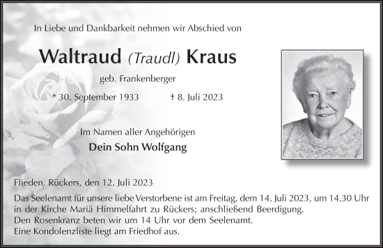 Traueranzeige von Waltraud Kraus von FZ