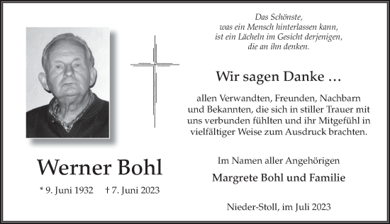 Traueranzeige von Werner Bohl von FZ