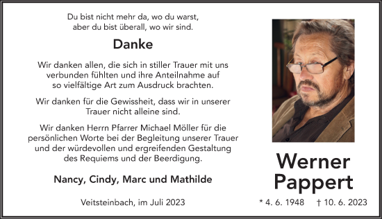 Traueranzeige von Werner Pappert von FZ