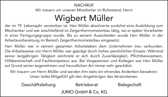 Traueranzeige von Wigbert Müller von FZ