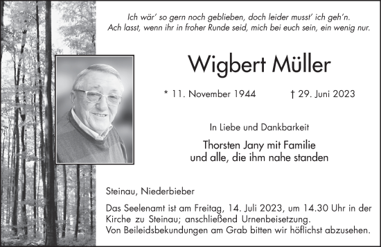 Traueranzeige von Wigbert Müller von FZ