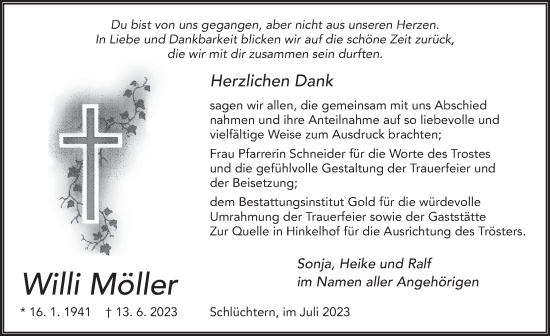 Traueranzeige von Willi Möller von FZ