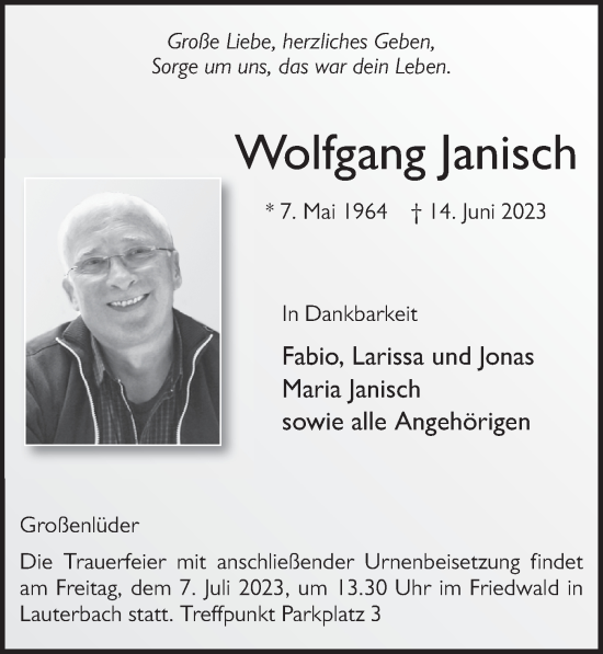 Traueranzeige von Wolfgang Janisch von FZ