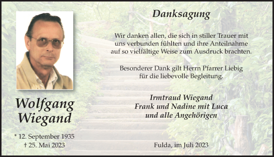 Traueranzeige von Wolfgang Wiegand von FZ