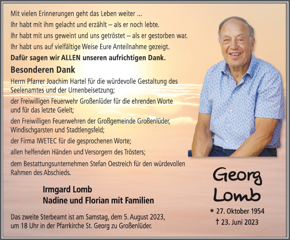  Traueranzeige für Georg Lomb vom 02.08.2023 aus FZ 